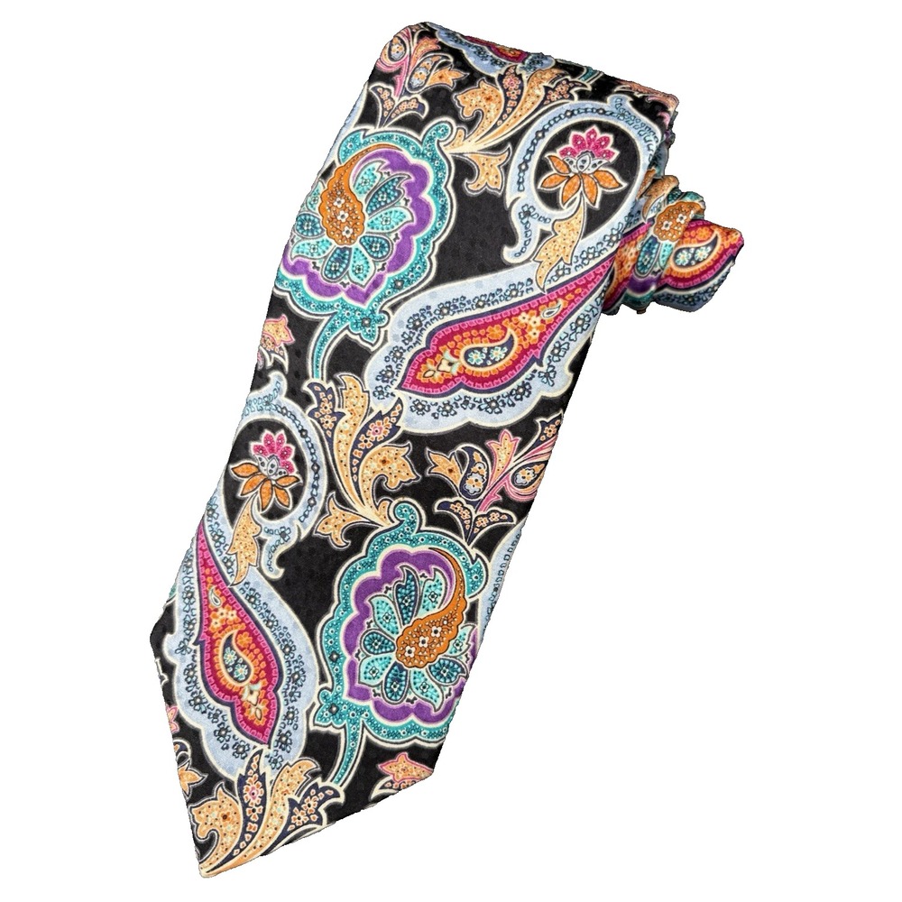 JZ RICHARDS Tie Men's 100% Silk Boulder Paisley Multi-Color Made in USA 61" EUC